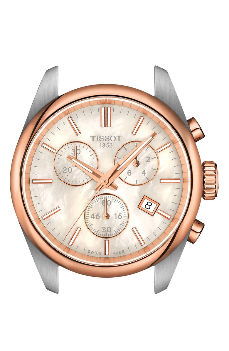 Tissot PR 100 Chronograph Two-Tone Bracelet Watch, 36mm, Alternate, color, White Mother Of Pearl