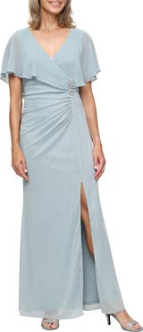 SL FASHIONS Rhinestone Detail Glitter Mesh Gown