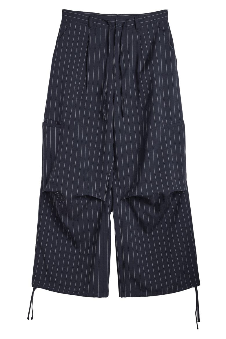 Pinstripe Utility Wide Leg Pants, Alternate, color, BLACK