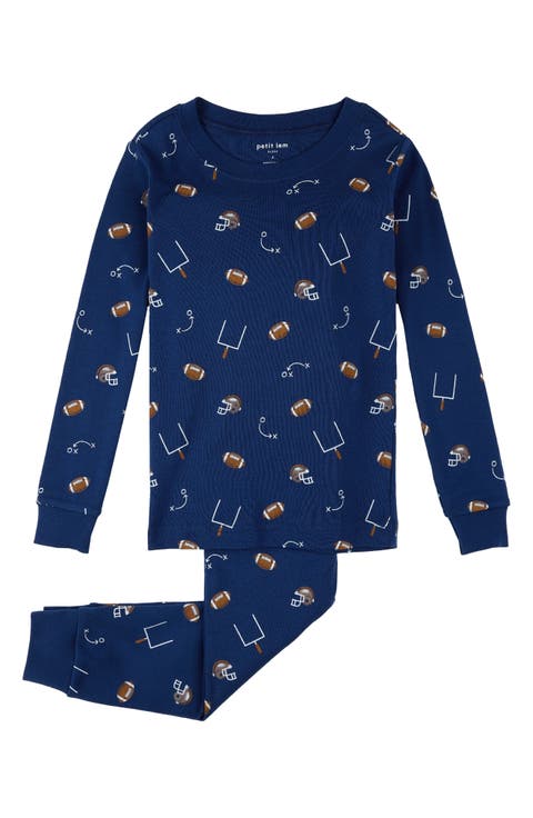 Kids' Football Print Fitted Two-Piece Organic Cotton Rib Pajamas (Toddler & Little Kid)
