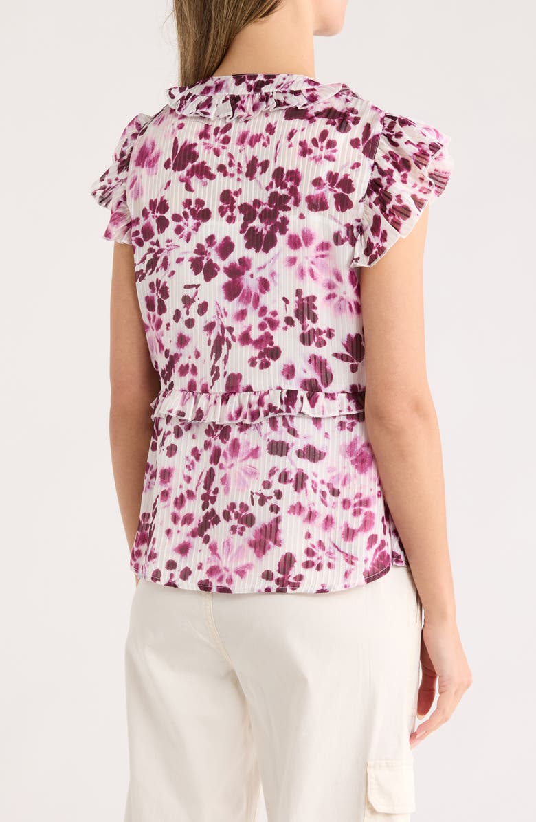 Nicole Miller Ruffle Trim Metallic Top, Alternate, color, Plum