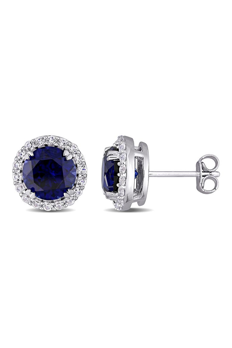 Sterling Silver Created Blue & White Sapphire Stud Earrings, Main, color, BLUE