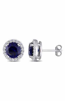 DELMAR Sterling Silver Created Blue & White Sapphire Stud Earrings