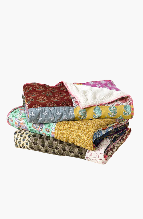 UNCOMMON GOODS UNCOMMON GOODS REPURPOSED SARI PLUSH BACKED BLANKET