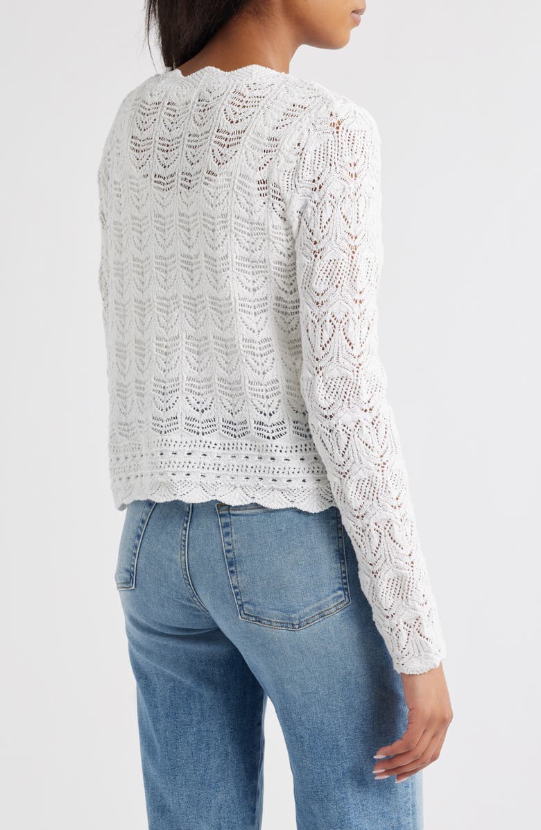 beachlunchlounge Tamia Pointelle Knit Cardigan, Alternate, color, White