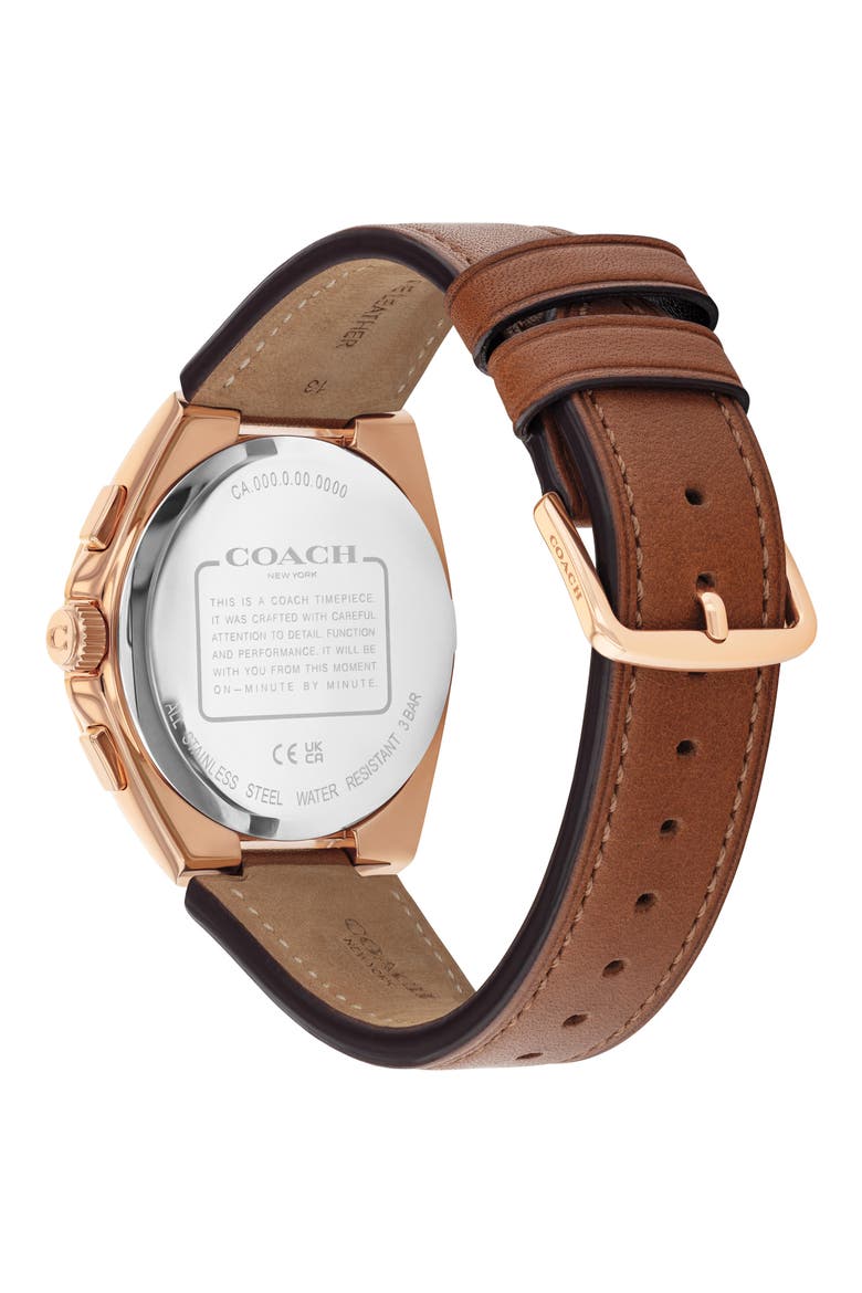 Jackson Rose Gold Tone Multifunction Leather Strap Watch, 41.5mm, Alternate, color, BROWN