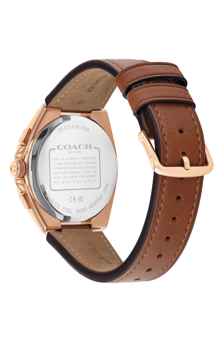 COACH Jackson Rose Gold Tone Multifunction Leather Strap Watch, 41.5mm, Alternate, color, 