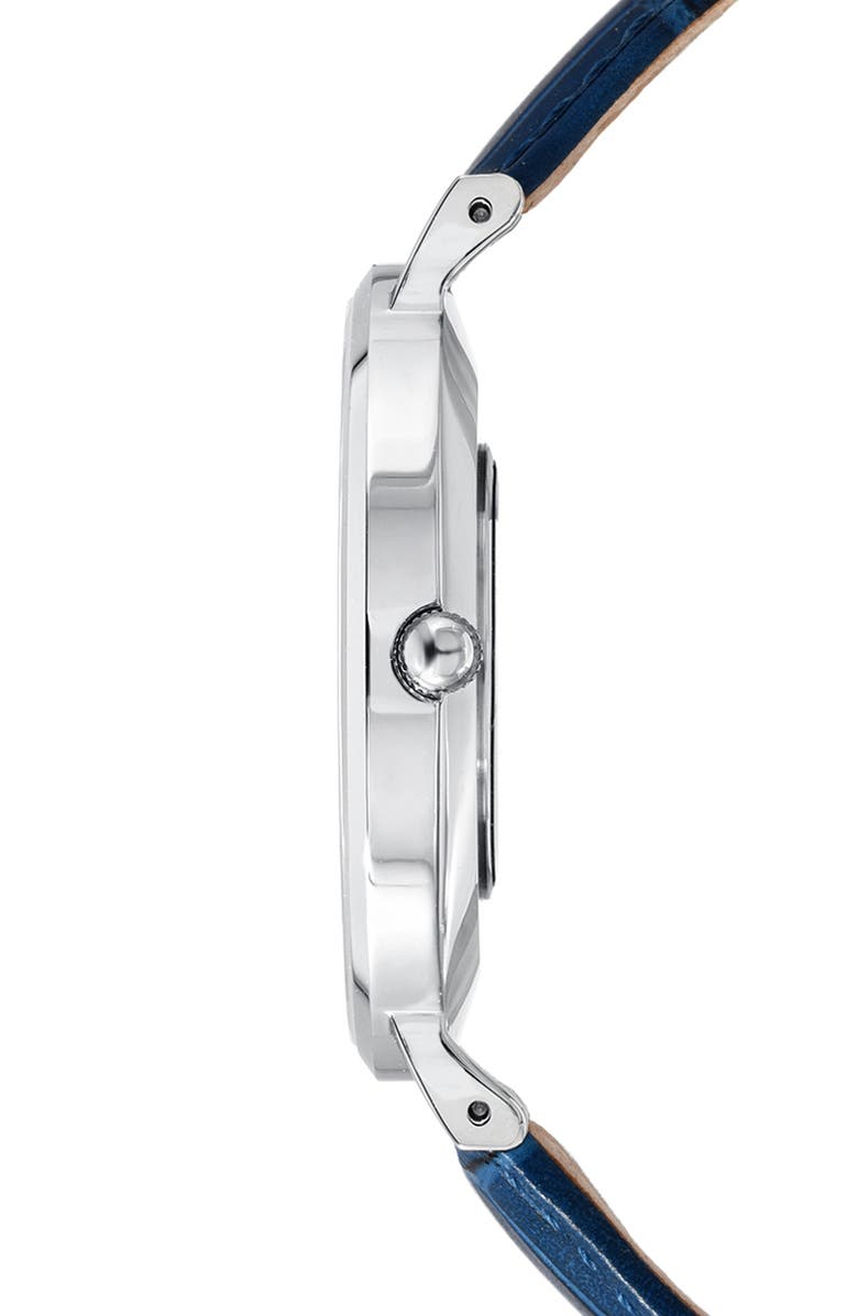 PORSAMO BLEU Henry Embossed Leather Strap Watch, 40mm, Alternate, color, Blue/Silver