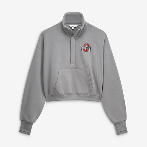 Women's ZooZatz Gray Ohio State Buckeyes Cropped Powerhouse Half-Snap Sweatshirt