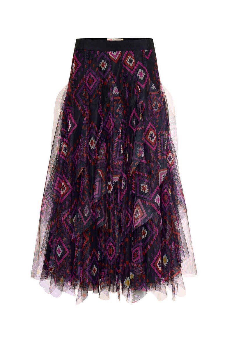 Printed Tull Skirt, Alternate, color, Black/Multicolour