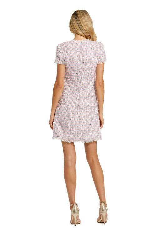 Mac Duggal Crystal Floral Button Detail Tweed Minidress In Pink Multi