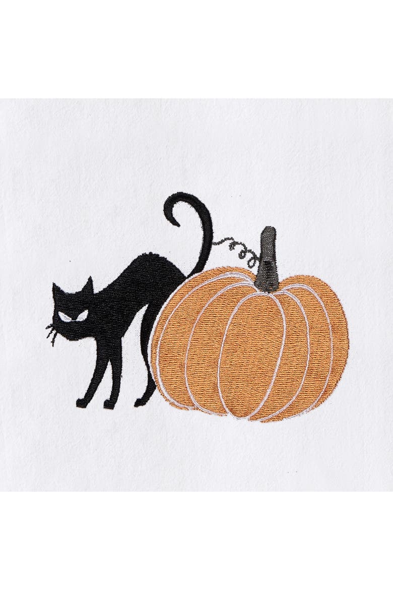Cat and Pumpkin Embroidered Halloween Towel, Alternate, color, Black