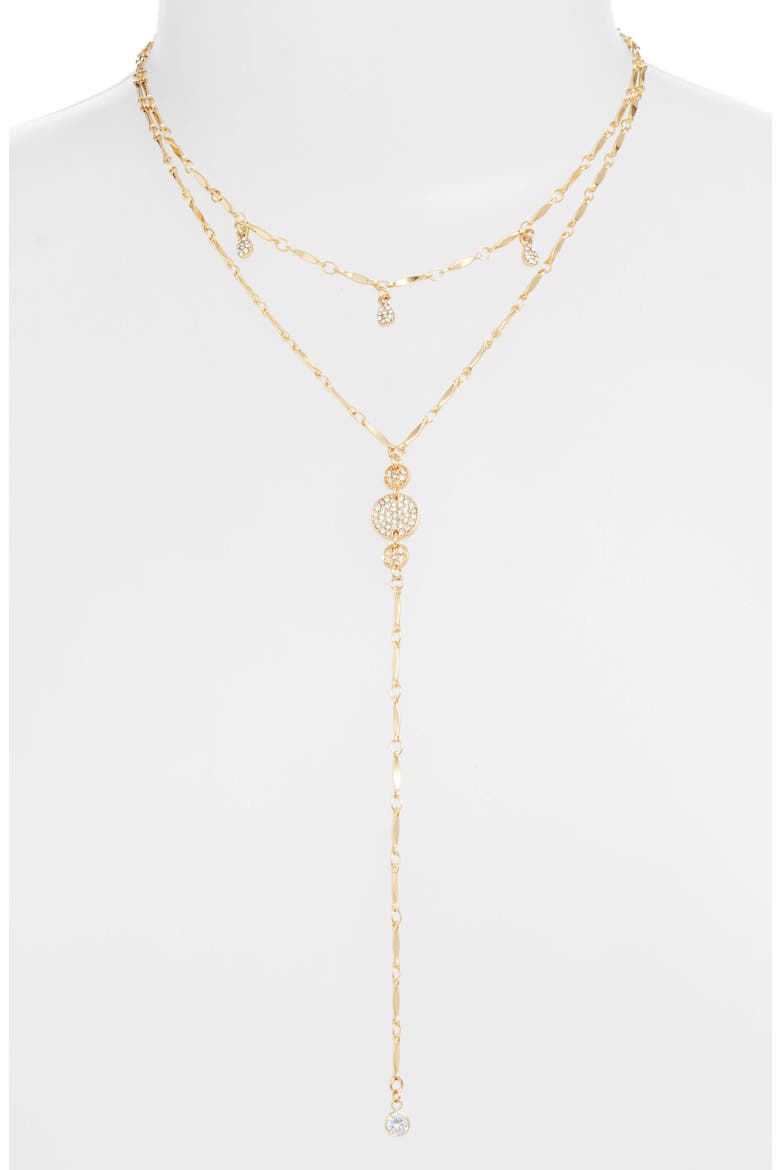 Layered Cubic Zirconia Lariat Necklace, Main, color, GOLD