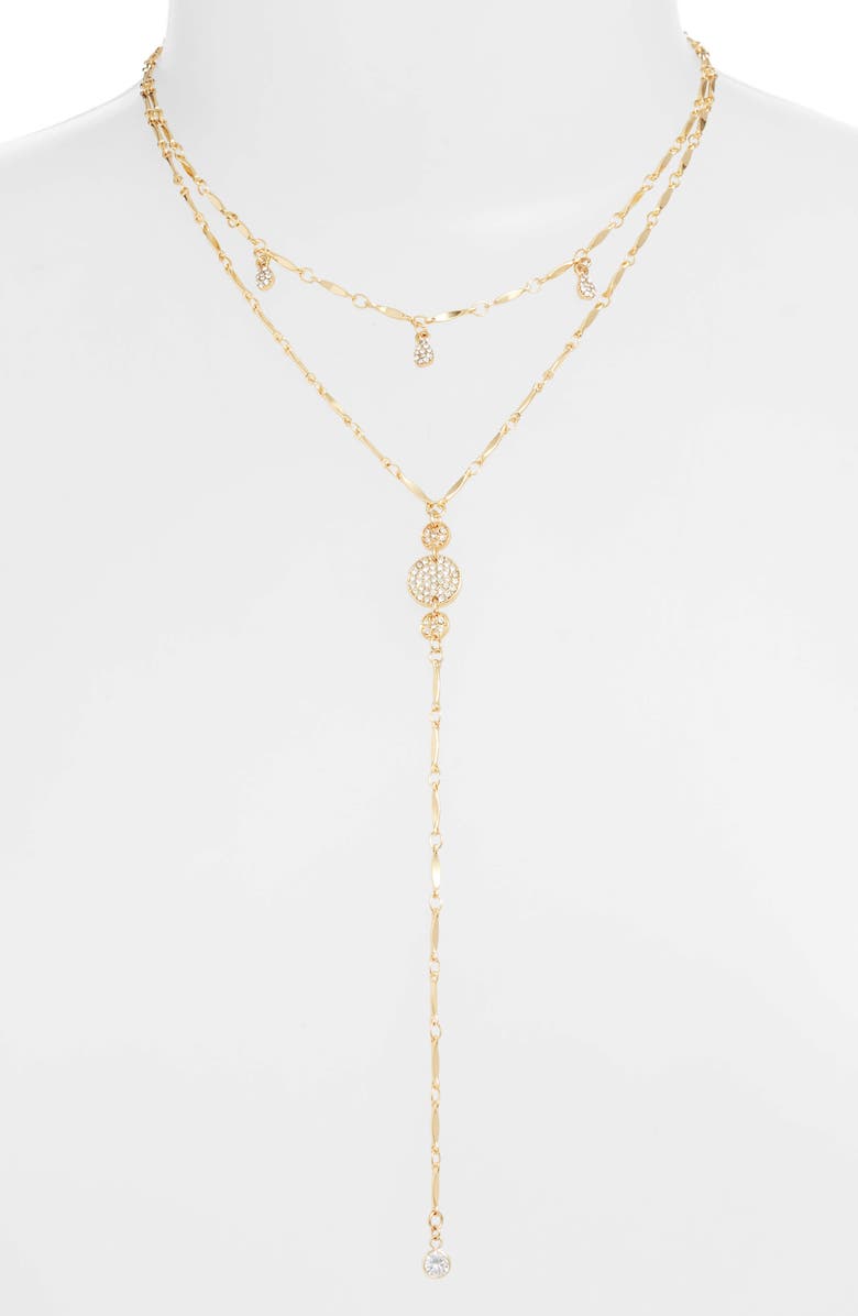 Ettika Layered Cubic Zirconia Lariat Necklace, Main, color, Gold