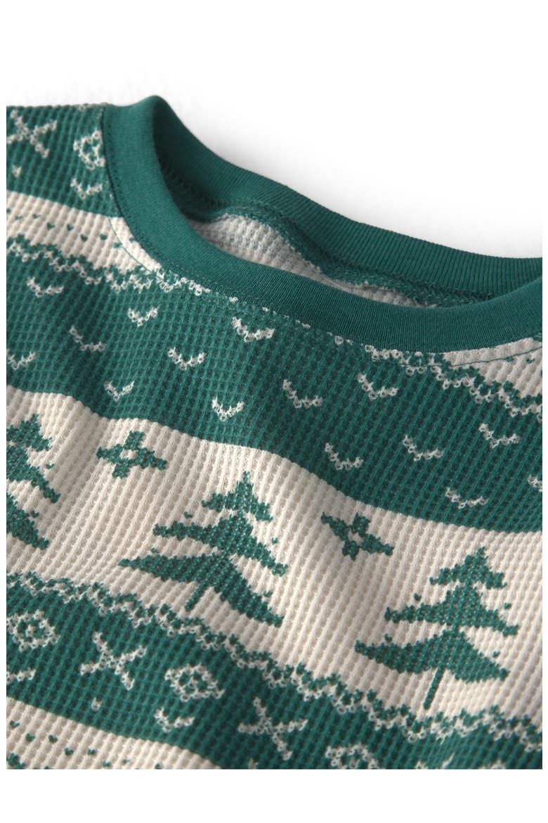 Kids' Print Fitted Organic Cotton Waffle Knit Two-Piece Pajamas, Alternate, color, TREE FAIRISLE