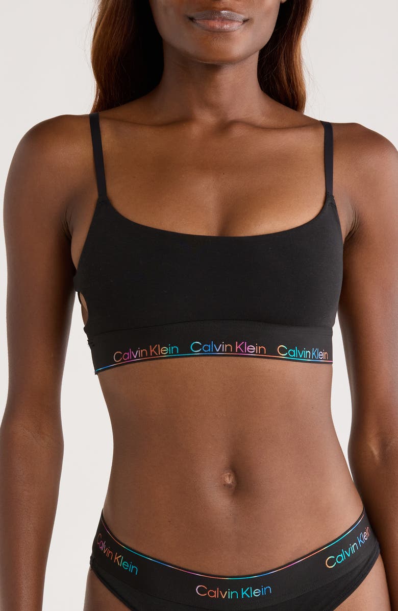 Calvin Klein Icon Pride Cotton Blend Bralette, Main, color, Black