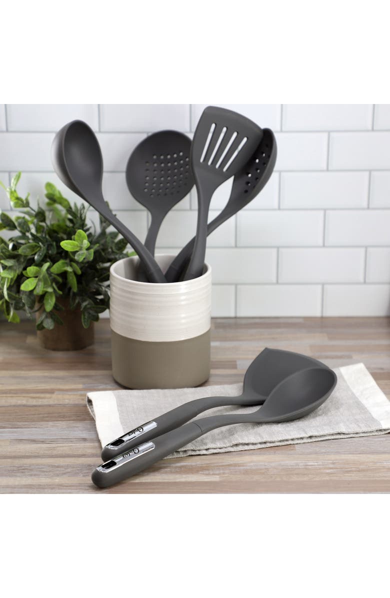 OSTER Ridgecrest 2 Piece Silicone Kitchen Tool Serving Spoon and Turner Set, Alternate, color, Gray