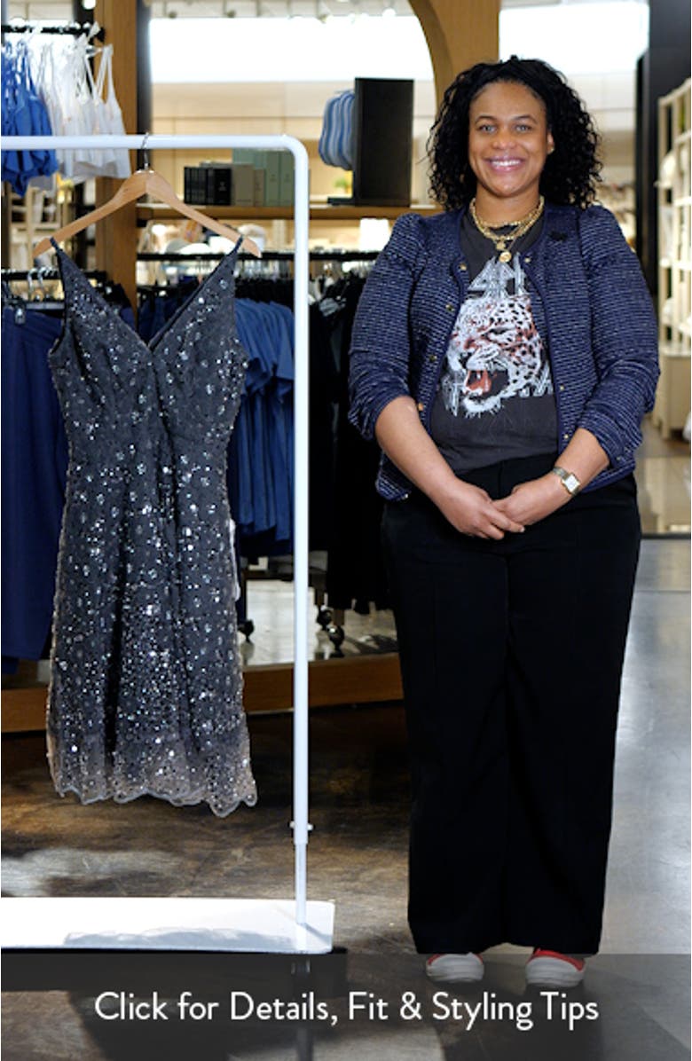 Elisa Sequin Floral Lace Cocktail Midi Dress, sales video thumbnail