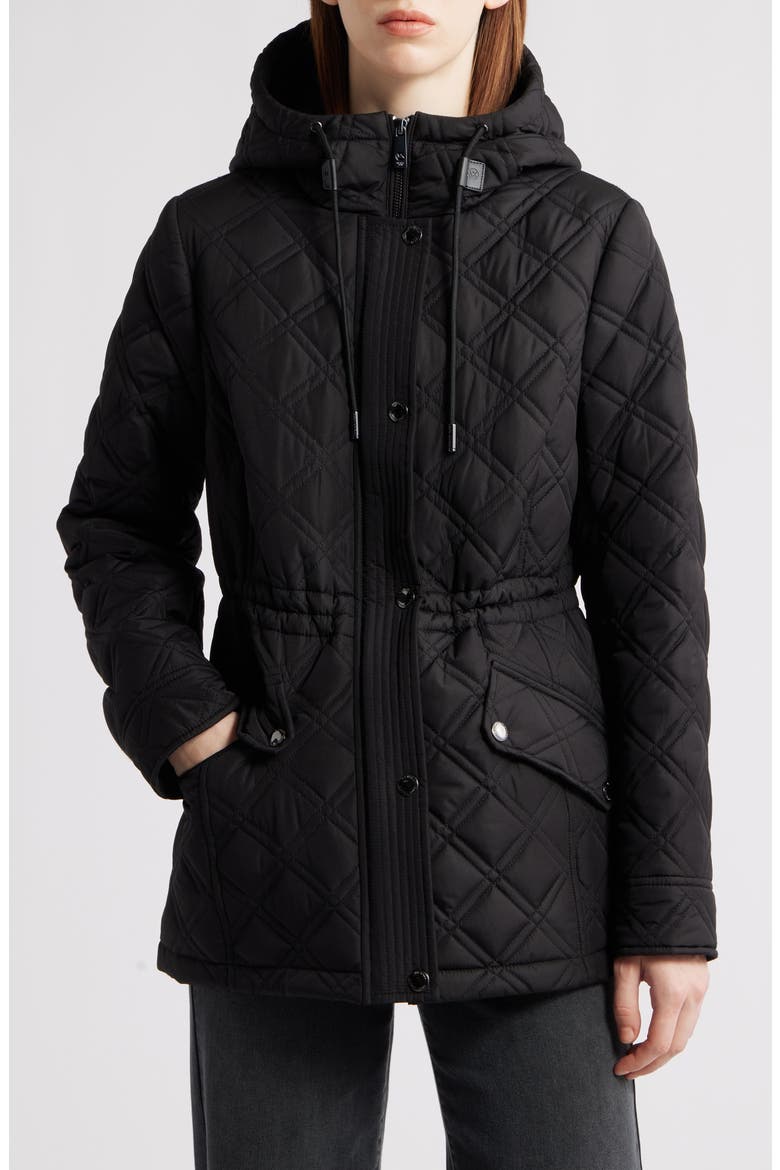 Diamond Quilted Hooded Jacket, Main, color, BLACK