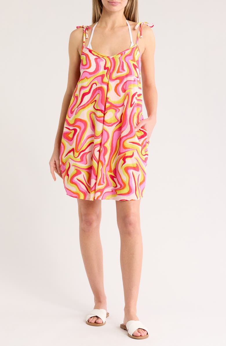 Sanctuary Tie Shoulder Cotton Cover-Up Dress, Main, color, 