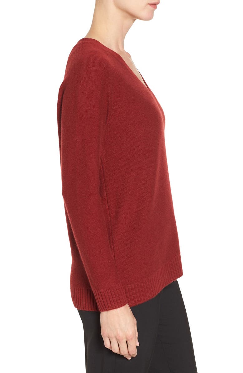 Nordstrom Collection V-Neck Cashmere Pullover, Alternate, color, Red Sun