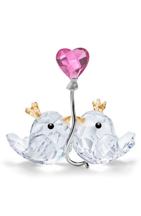 Love Birds Pink Heart Crystal Figurine