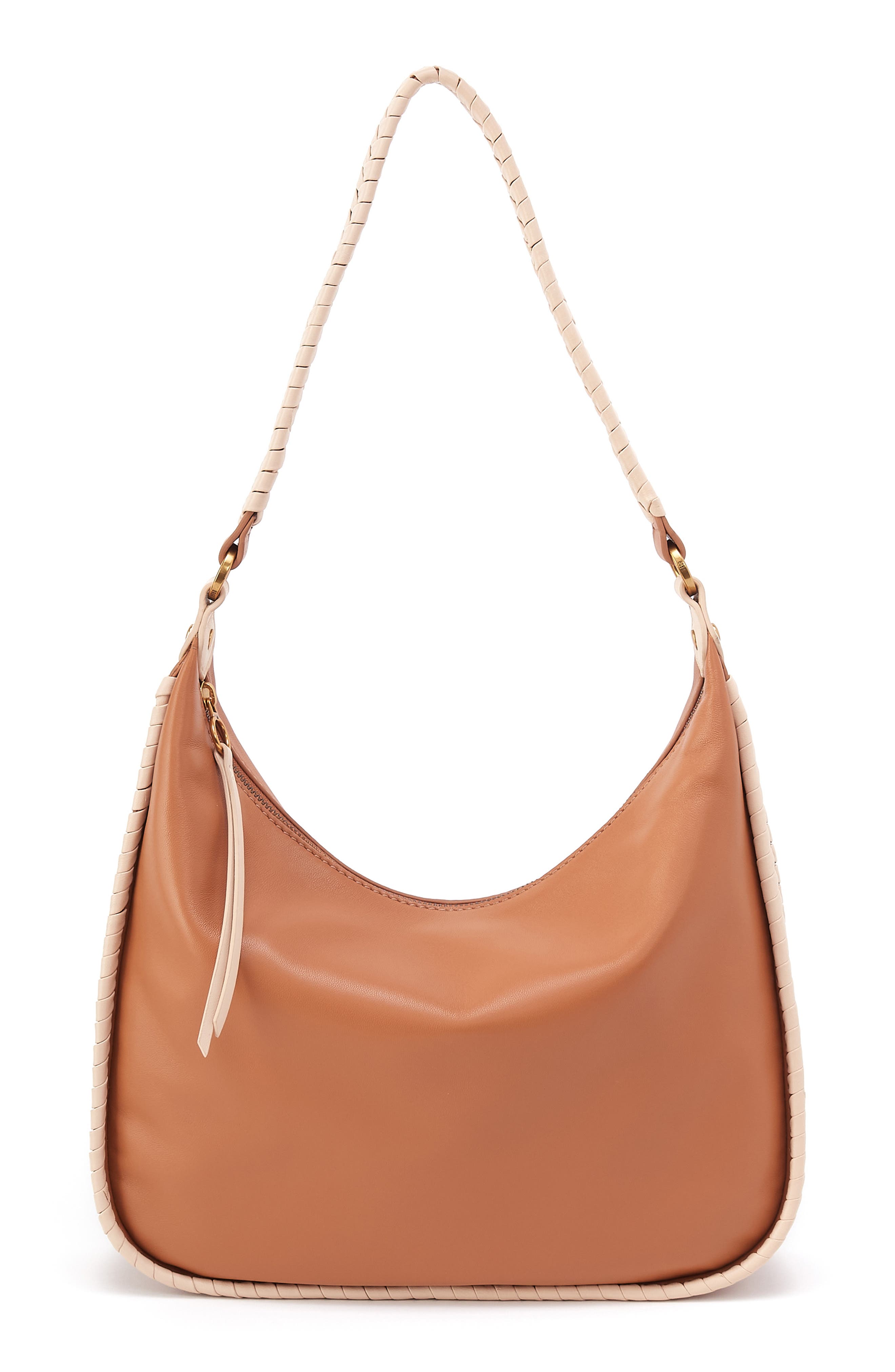 Large Mia Leather Crescent Hobo, Main, color, WARM CASHEW