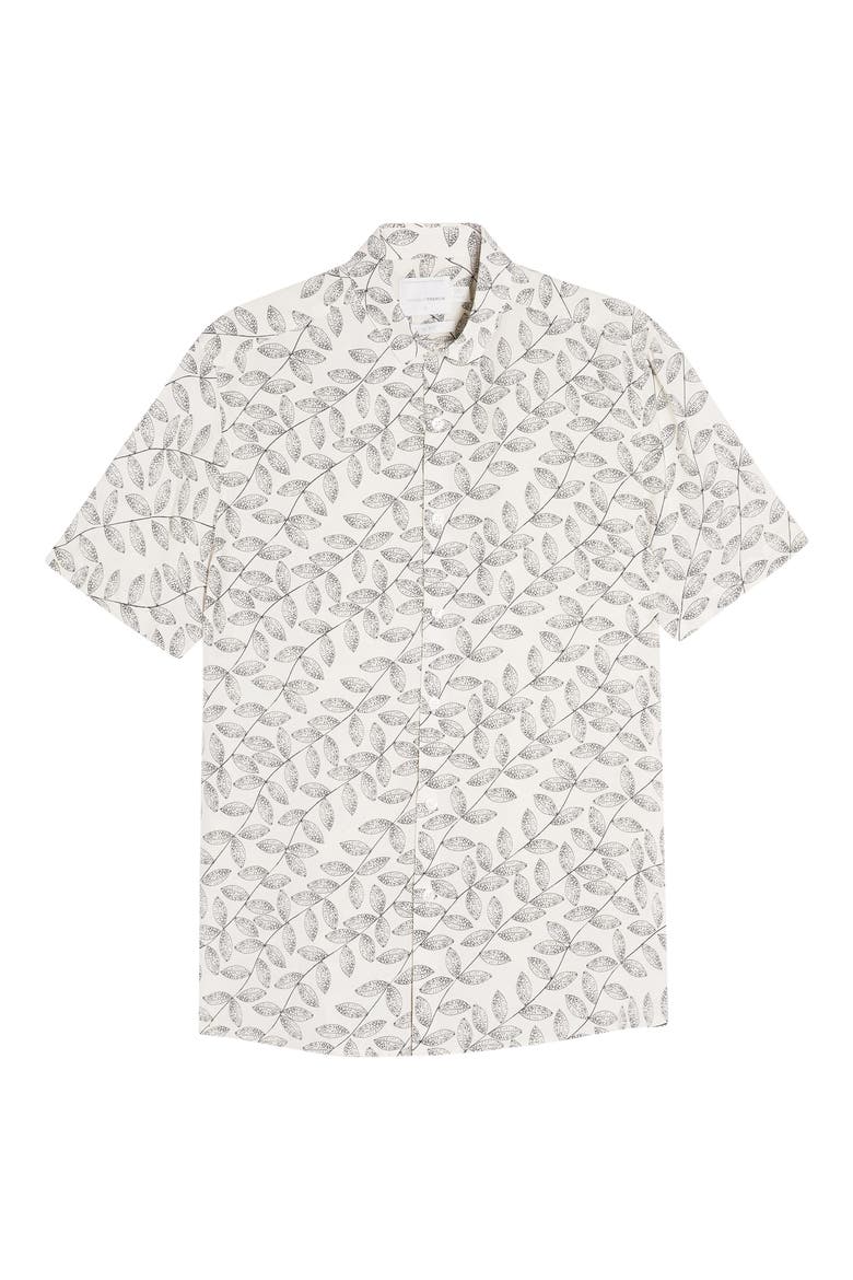 Slim Fit Leaf Print Short Sleeve Button-Up Shirt, Alternate, color, WHITE MULTI