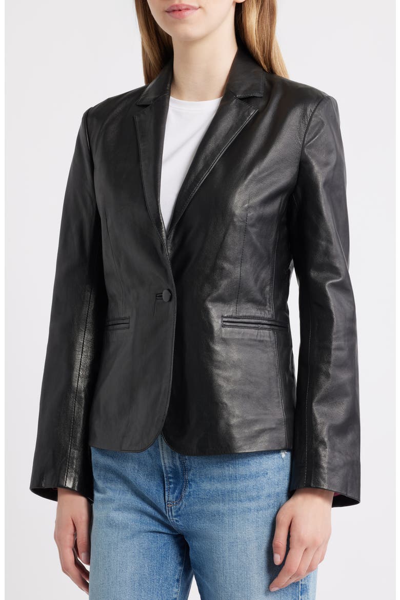 Fitted Leather Blazer, Alternate, color, BLACK