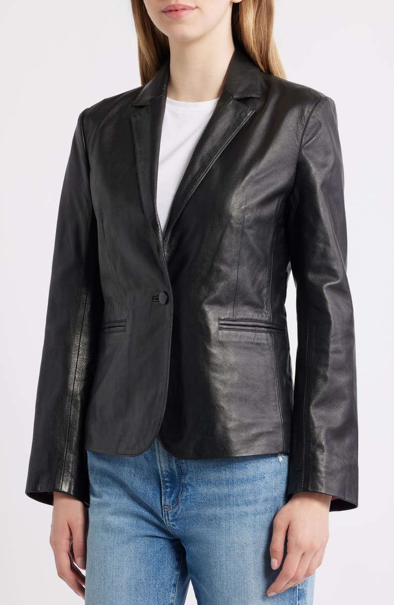 Schott NYC Fitted Leather Blazer, Alternate, color, Black