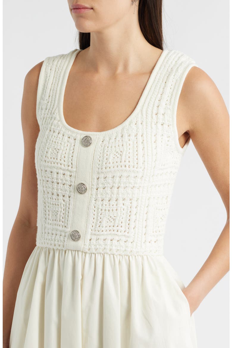 Mixed Media Pointelle Stitch Dress, Alternate, color, IVORY