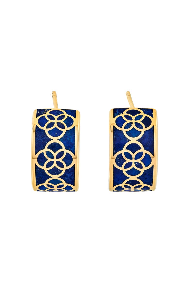 Petal Gemstone With 18K Gold Overlay Sterling Huggie Earring, Alternate, color, BLUE