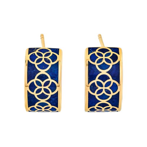 Jan Leslie Petal Gemstone With 18k Gold Overlay Sterling Huggie Earring In Blue