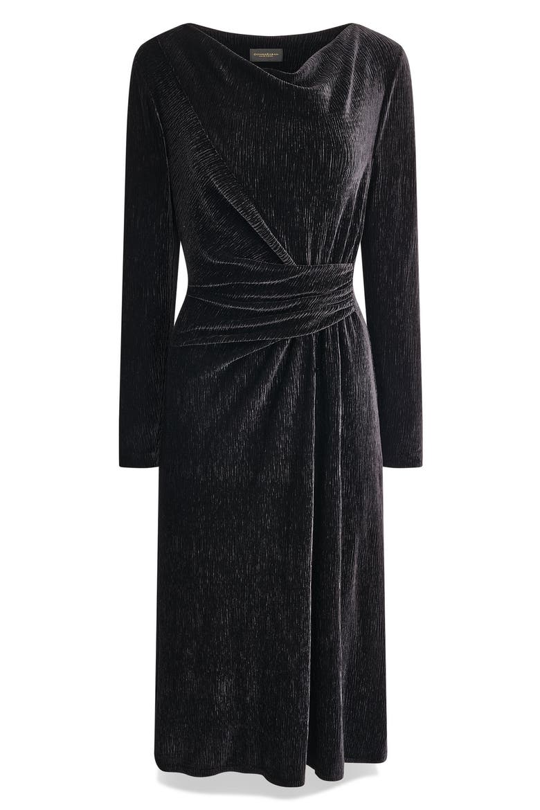 Crinkled Velvet Cowl Neck Long Sleeve Midi Dress, Alternate, color, BLACK
