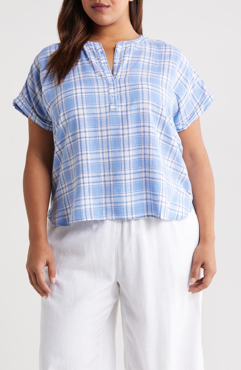 Caslon<sup>®</sup> Short Sleeve Linen Blend Popover Top, Main, color,