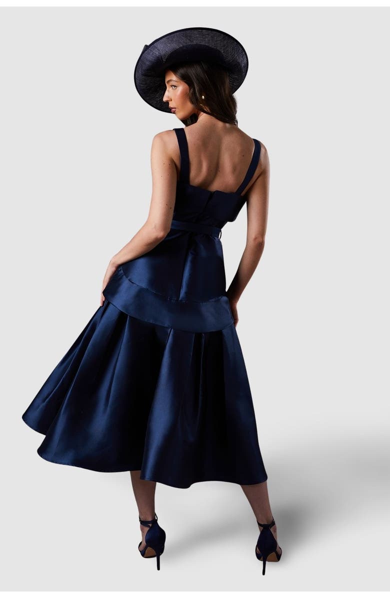 Coast Lisa Tan Twill Volume Belted Midi Dress, Alternate, color, Navy