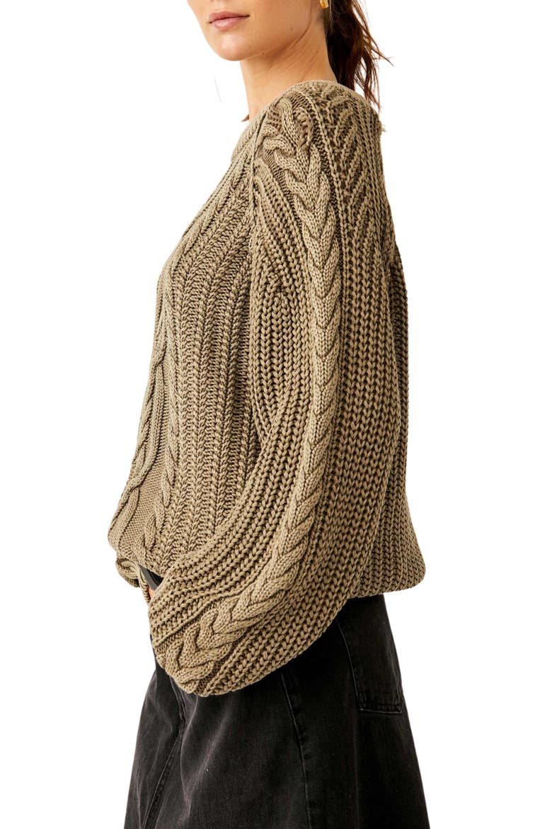 Frankie Cable Cotton Sweater, Alternate, color, LIGHT SAND