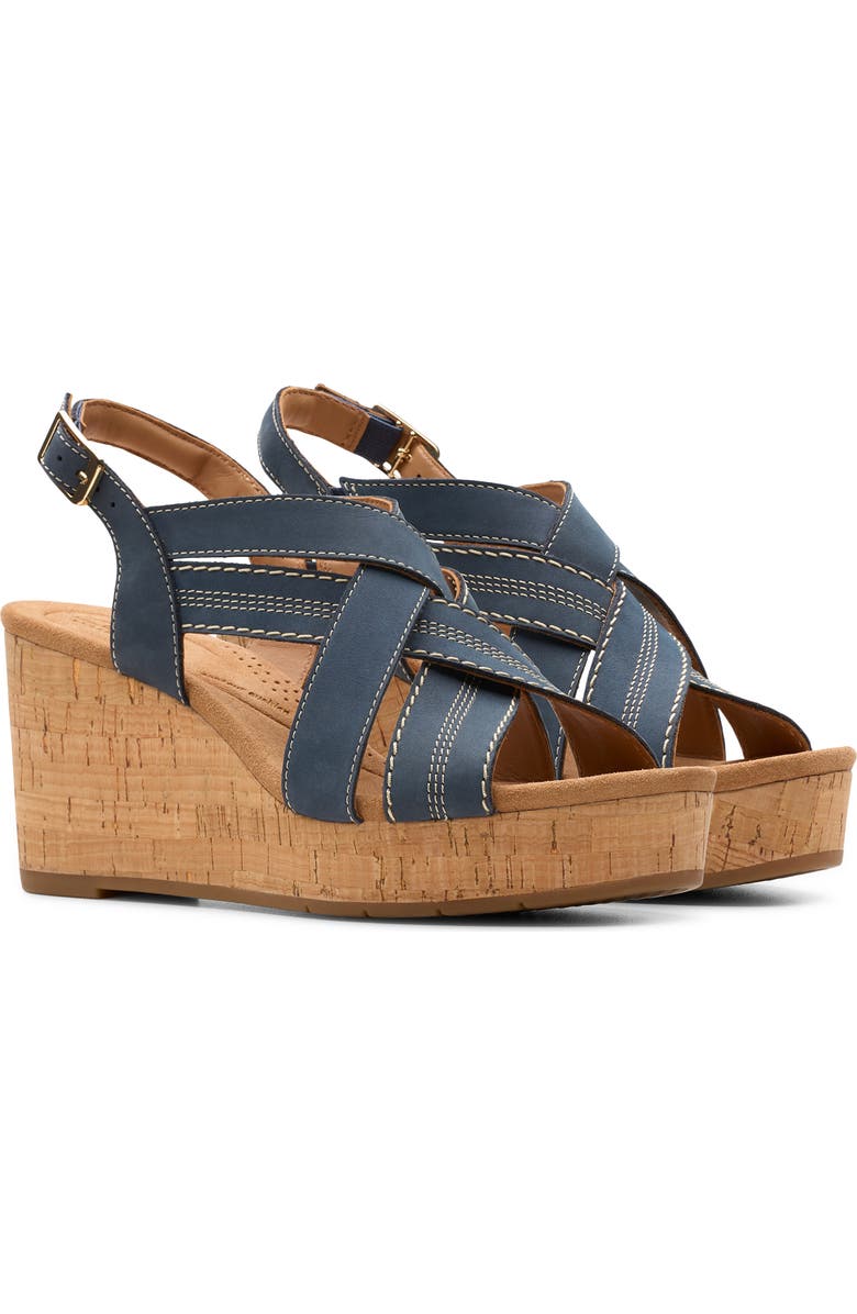 Clarks<sup>®</sup> Sabina Wedge Slingback Sandal, Main, color, Navy Nubuck