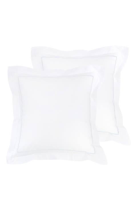 Set of 2 Single Embroidered Line 300 Thread Count 100% Cotton Euro Shams