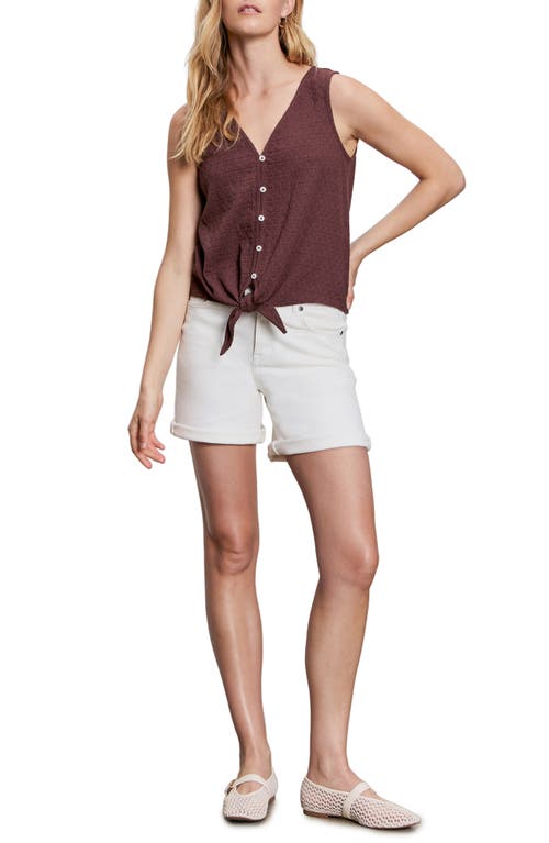 Sanctuary Vacation Textured Tie Front Button-up Tank In Brown