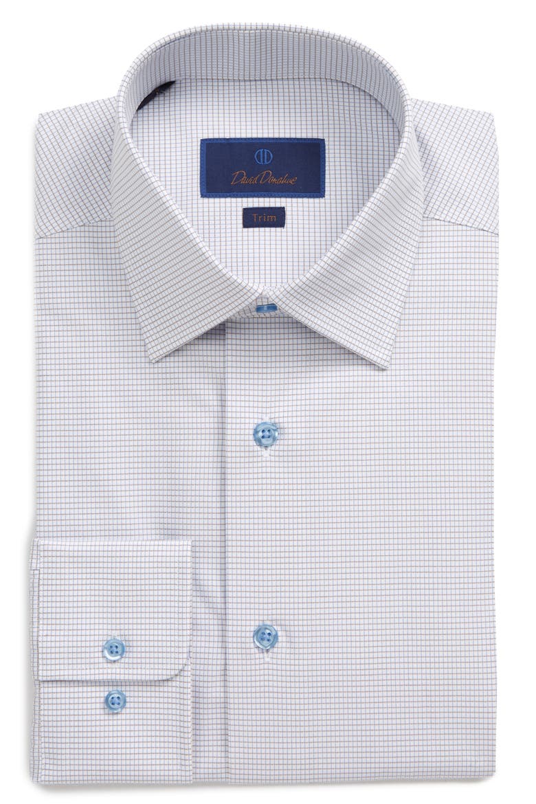 Trim Fit Check Dress Shirt, Main, color, WHITE/ DUNE