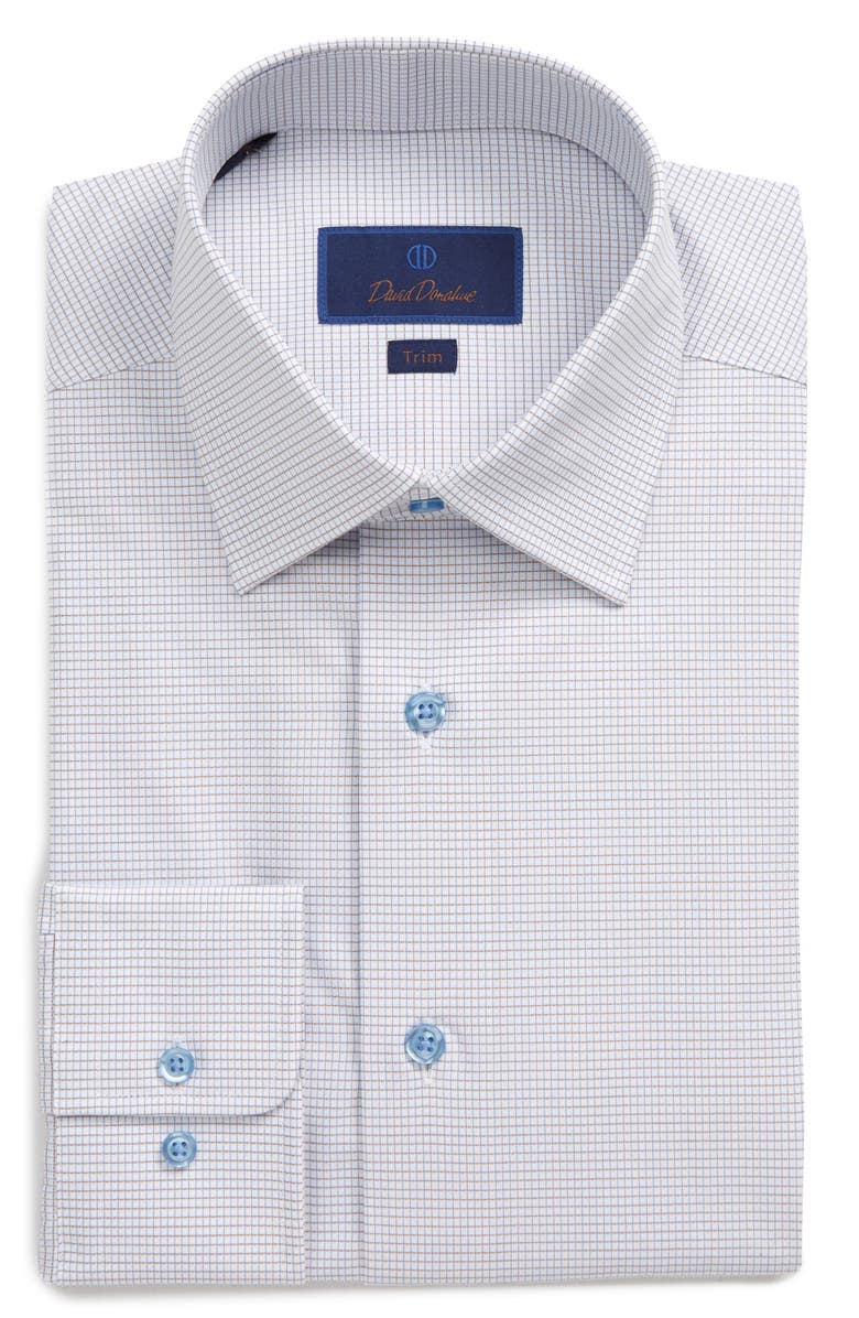 David Donahue Trim Fit Check Dress Shirt, Main, color,