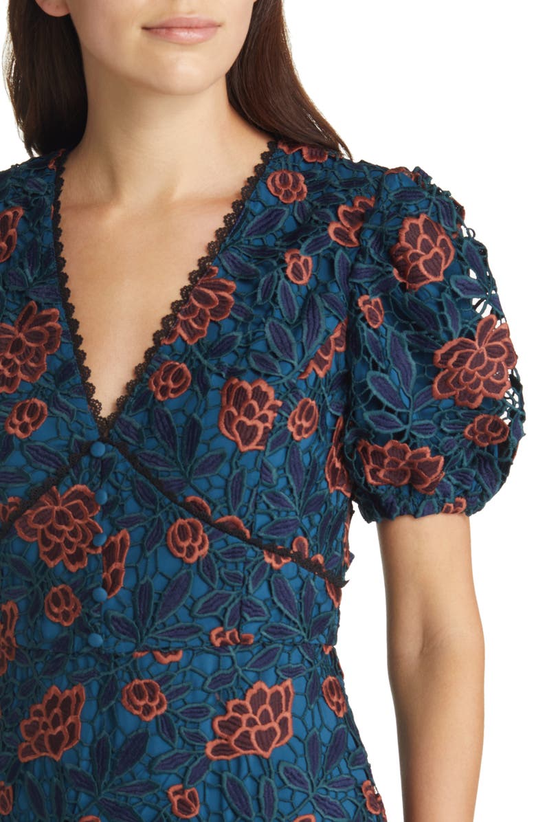 Adelyn Rae Floral Guipure Lace Sheath Dress, Alternate, color, Teal