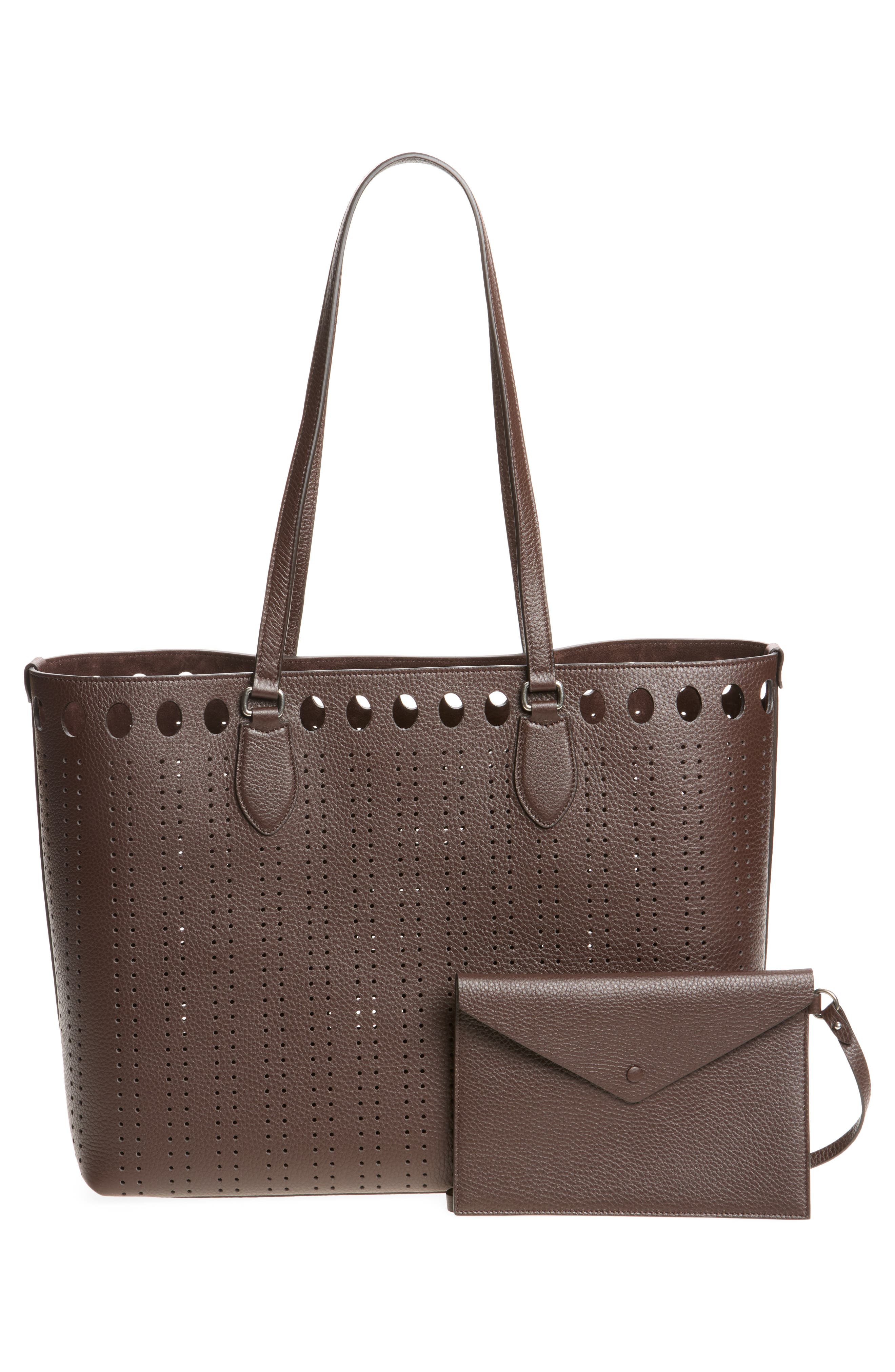 Large Dottie Perforated Tote, Alternate, color, DARK BROWN