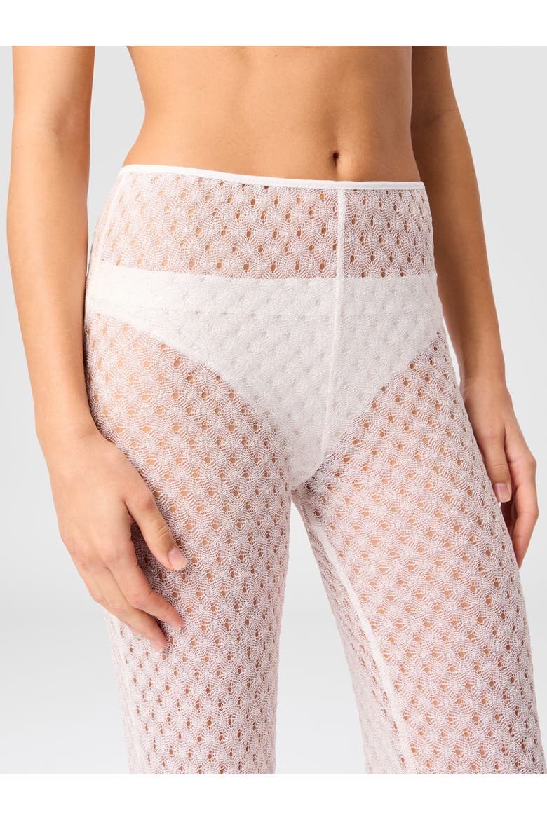 Flared Trousers In Lamé Viscose With Raschel Workmanship, Alternate, color, White