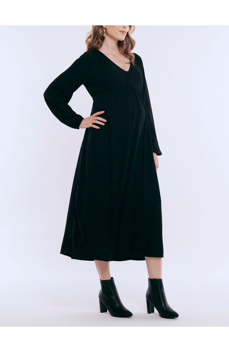 MOTHERHOOD MATERNITY Long Sleeve Button Front Maternity Midi Dress, Alternate, color, Black