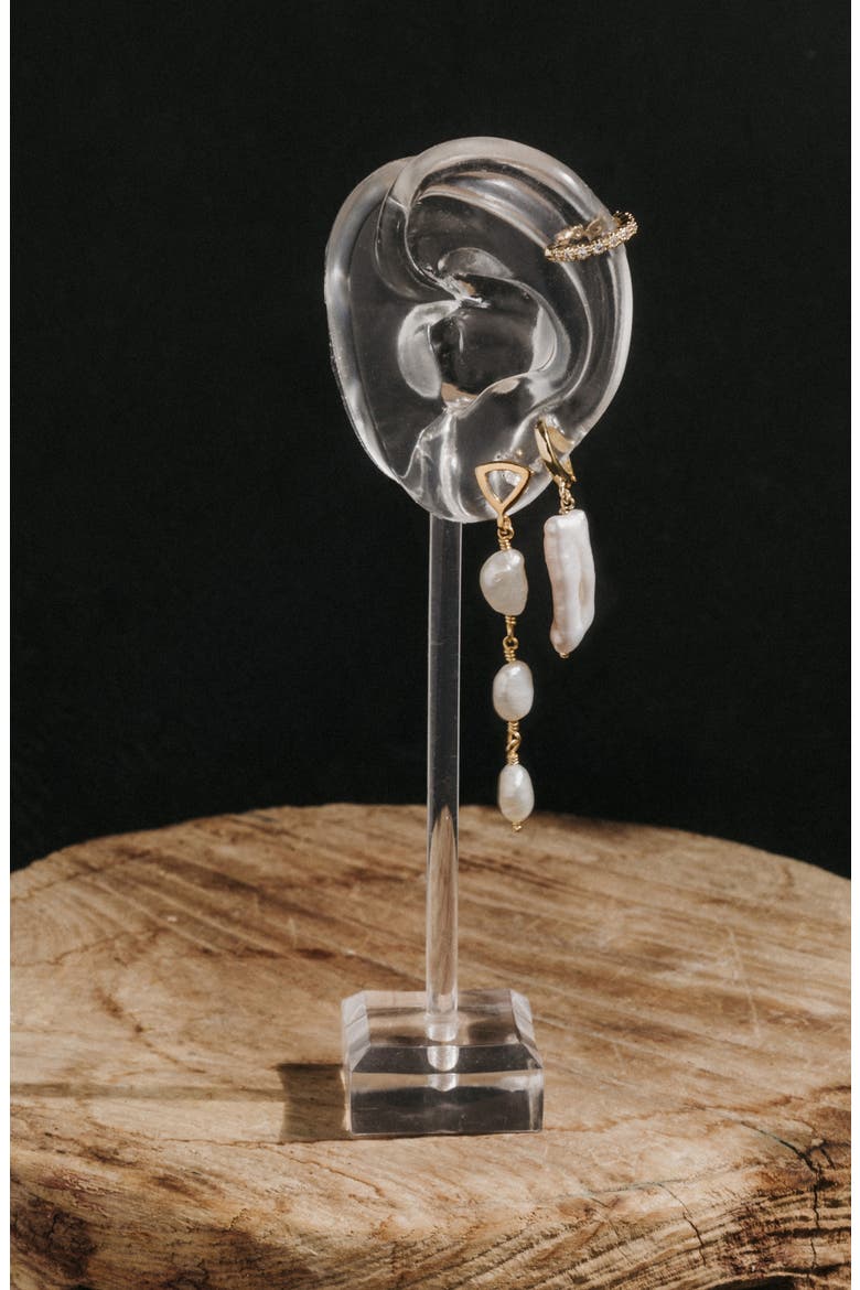 Alexandria Cultured Pearl Drop Huggie Hoop Earrings, Alternate, color, GOLD