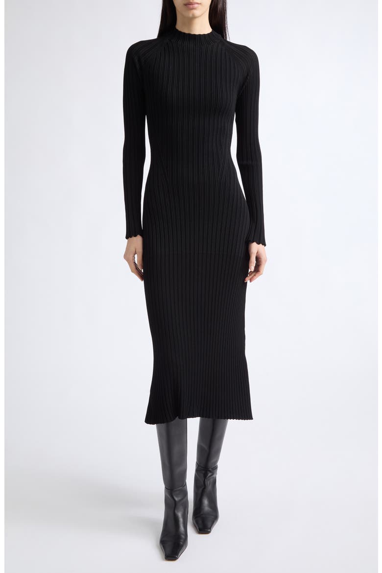 Roux Viscose & Silk Rib Midi Dress, Main, color, BLACK