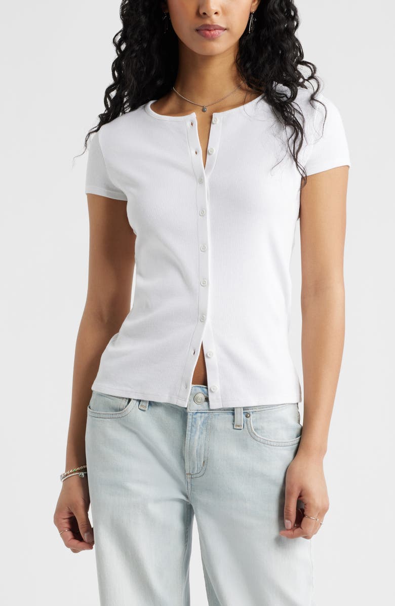 BP. Short Sleeve Rib Knit Cardigan, Main, color, White