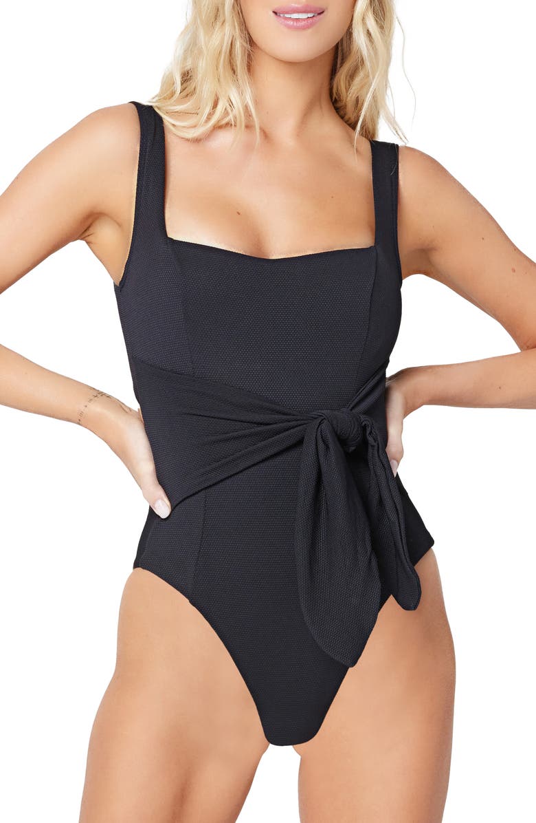 LSPACE Balboa Tie Waist One-Piece Swimsuit, Main, color, Black